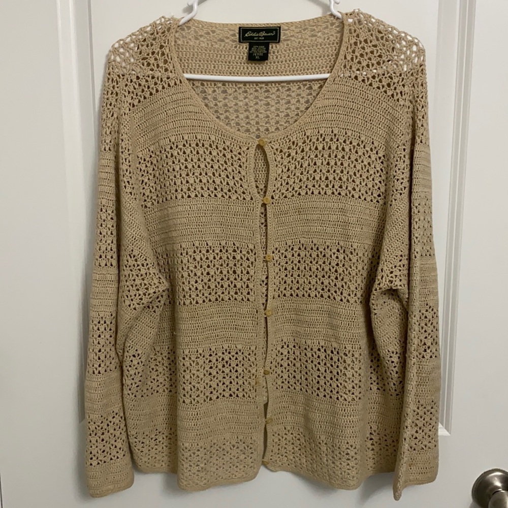 EDDIE BAUER beige Button Down crochet Tunic XL